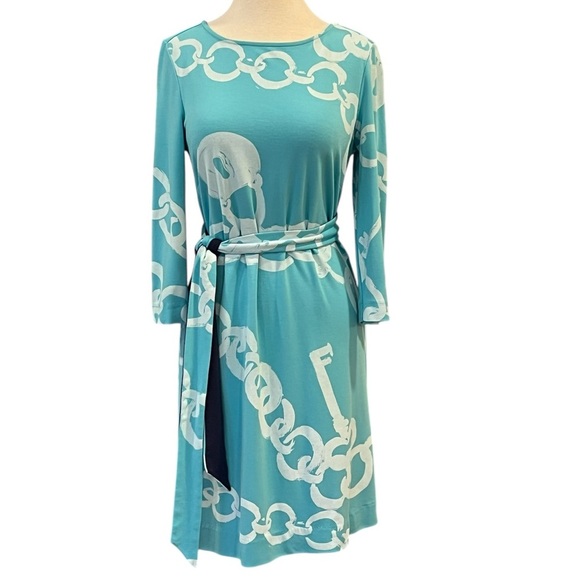 Lily Pulitzer | Jonah Ball and Chain Print Teal Above Knee Dress with Be… - Picture 2 of 12